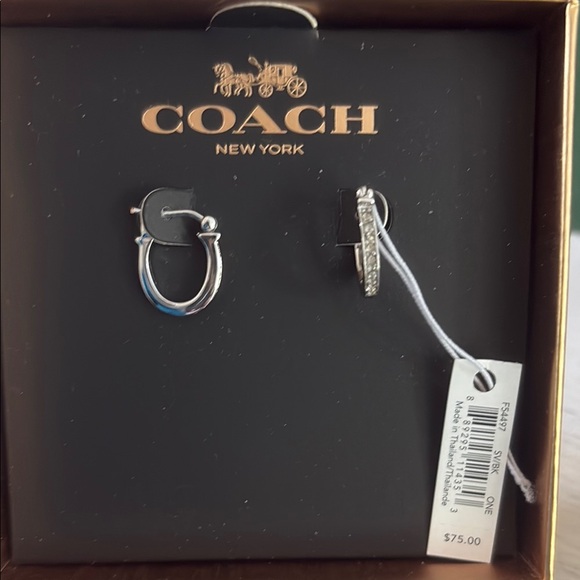 Coach Black and Silver Hoop Earrings - Picture 3 of 3